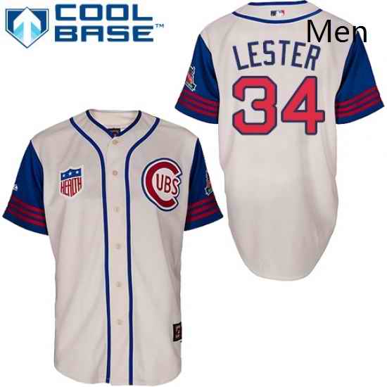 Mens Majestic Chicago Cubs 34 Jon Lester Authentic CreamBlue 1942 Turn Back The Clock MLB Jersey
